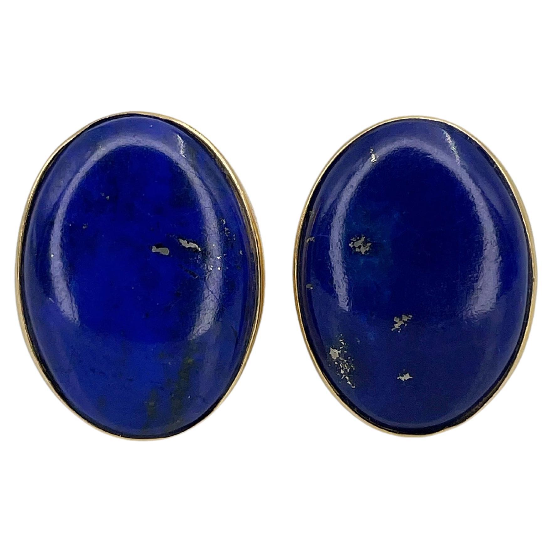Vintage 18 Karat Gold 10.70 Carat Lapi Lazuli Oval Stud Earrings