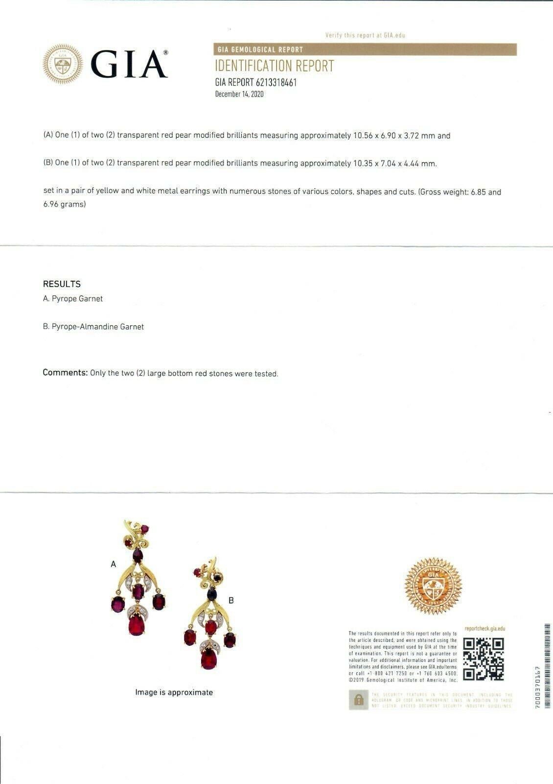 Vintage 18k Gold 11.9ctw GIA Red Pyrope Garnet & Diamond Flower Dangle Earrings For Sale 3