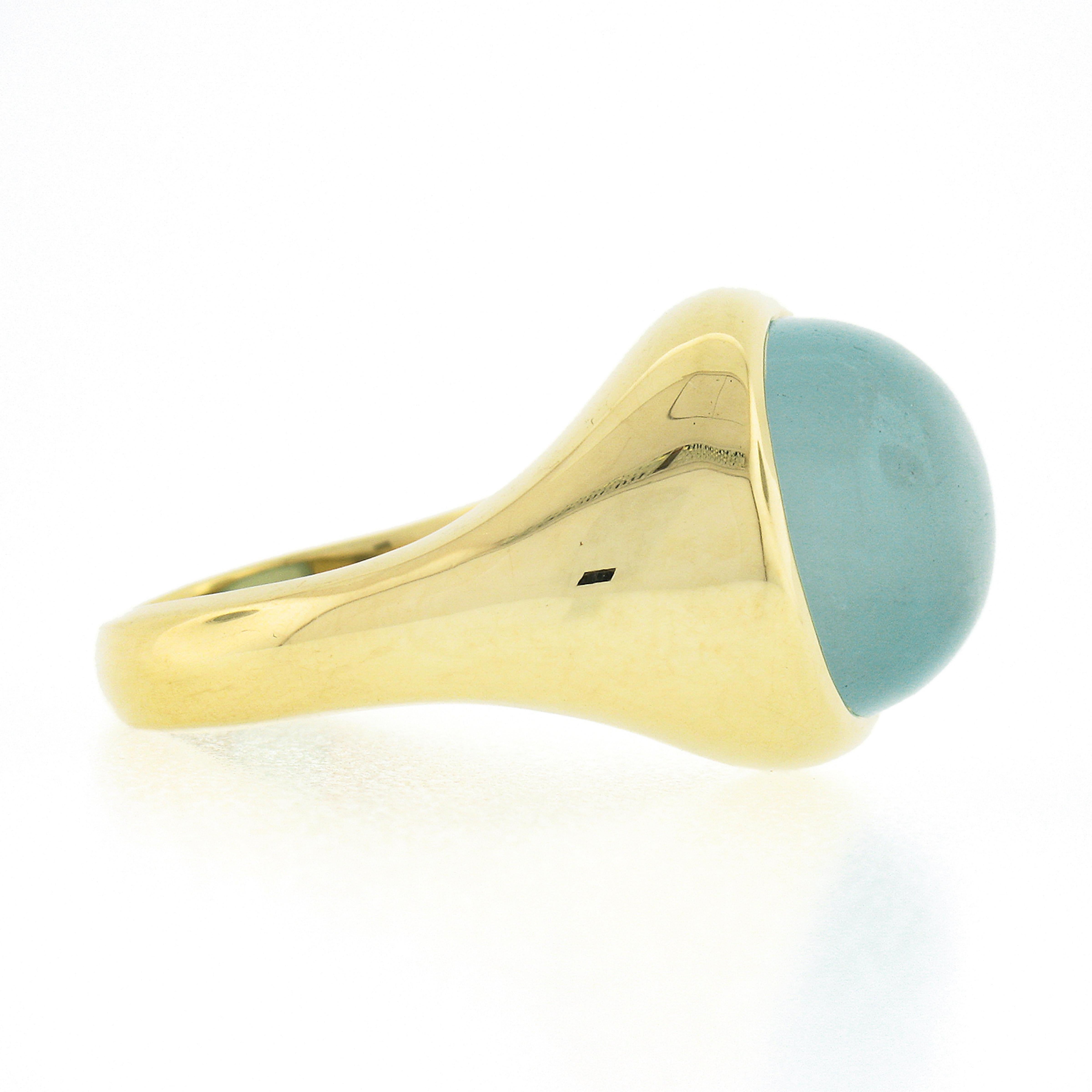 18 Karat Gold 13,60 Karat GIA Oval Cabochon Lünette Set Katzenauge Aquamarin Ring für Damen oder Herren