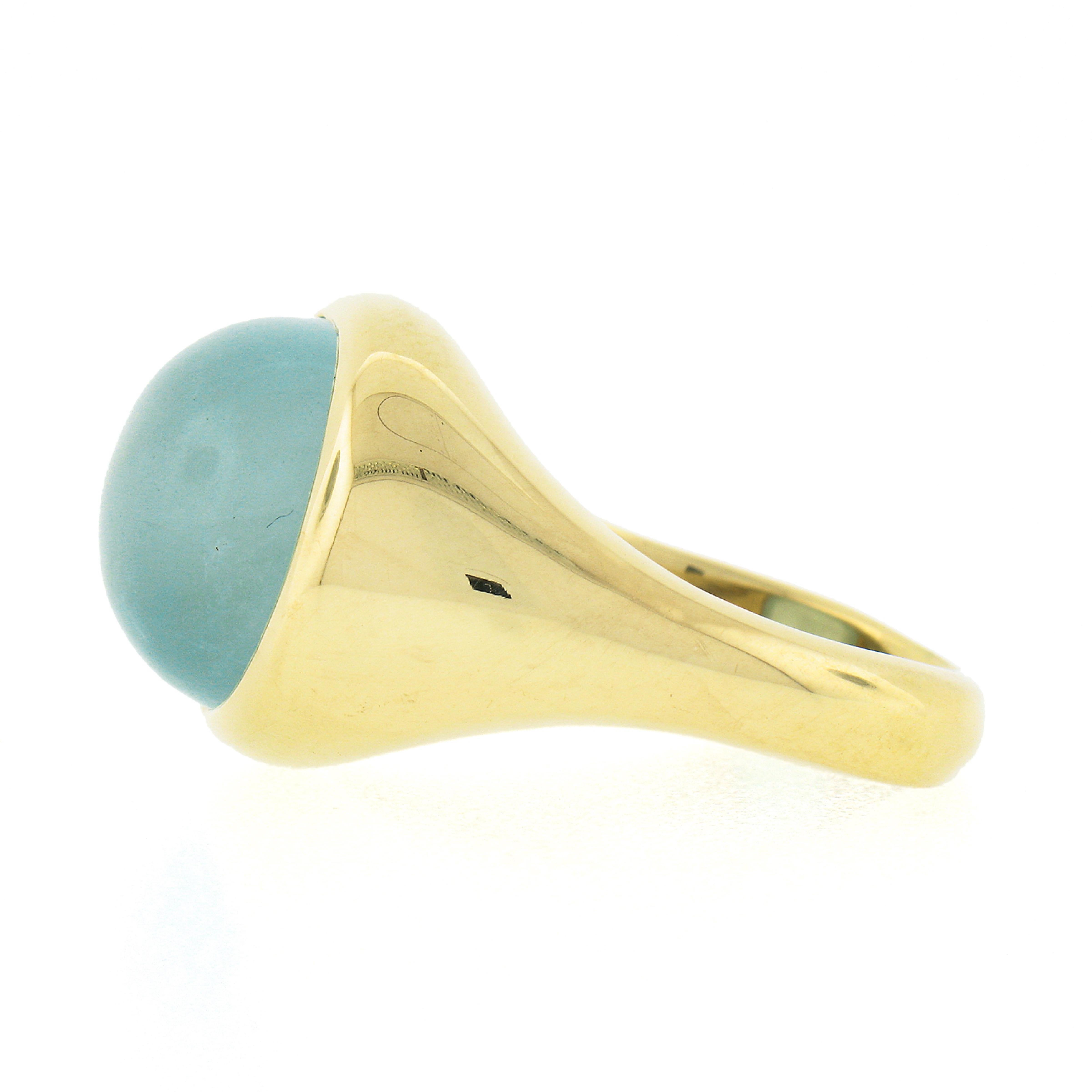 18 Karat Gold 13,60 Karat GIA Oval Cabochon Lünette Set Katzenauge Aquamarin Ring 1