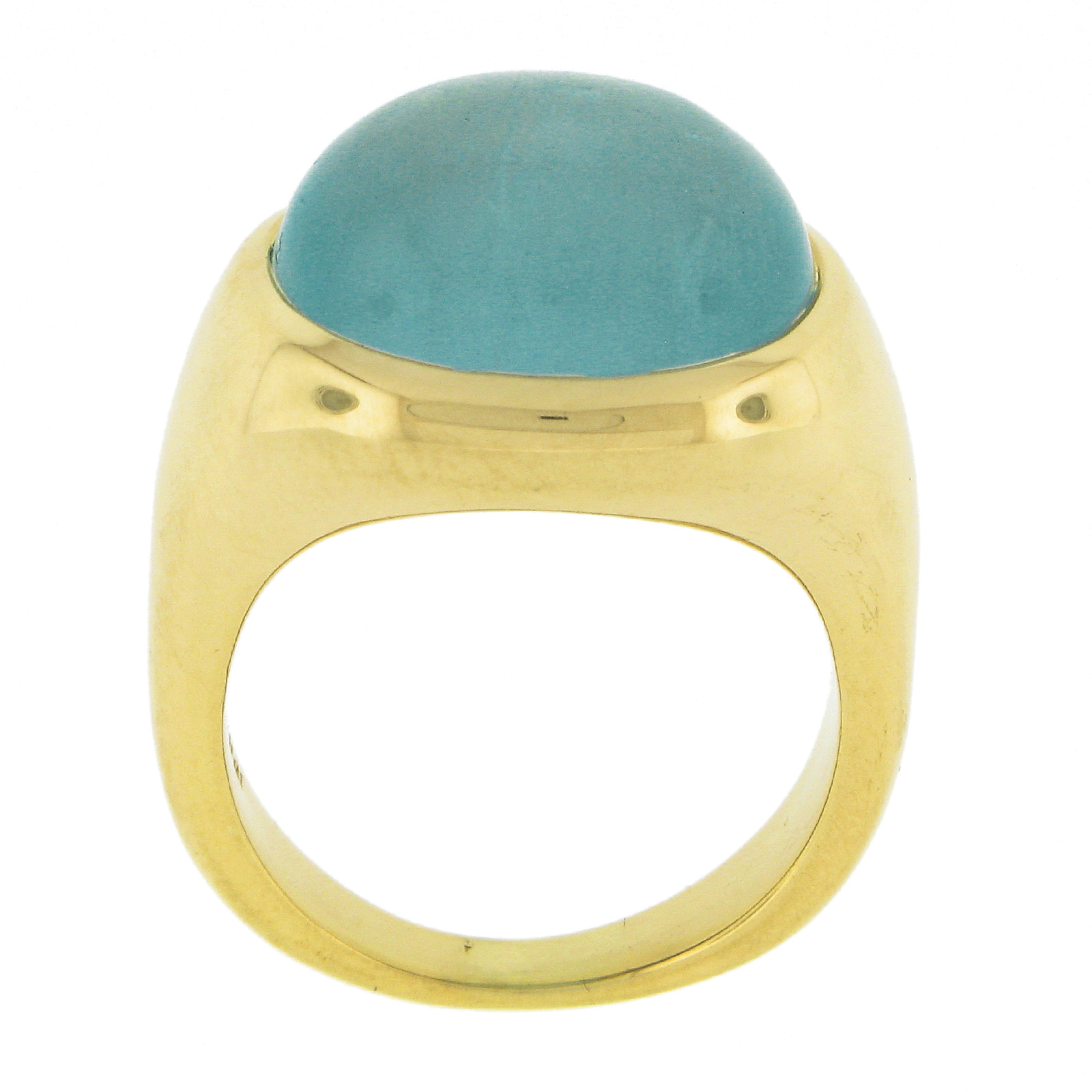 18 Karat Gold 13,60 Karat GIA Oval Cabochon Lünette Set Katzenauge Aquamarin Ring 3