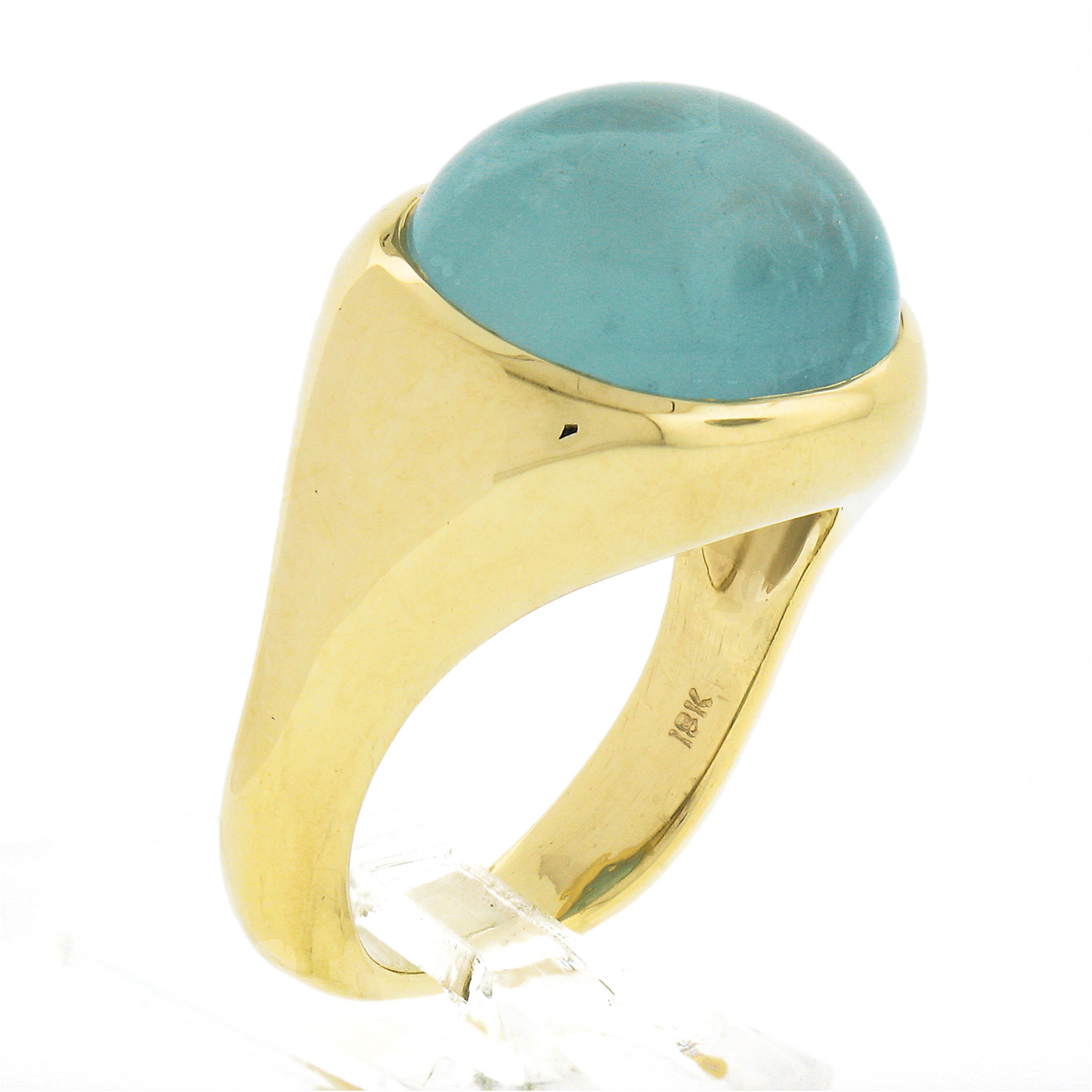18 Karat Gold 13,60 Karat GIA Oval Cabochon Lünette Set Katzenauge Aquamarin Ring 4