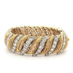 Vintage 18k Gold 14ctw VS G Diamond Twisted Wire Wide Statement Bracelet