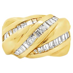 Vintage 18K Gold 1.50 Ct Diamond Ring with Overlapping Rows of Baguette Diamonds