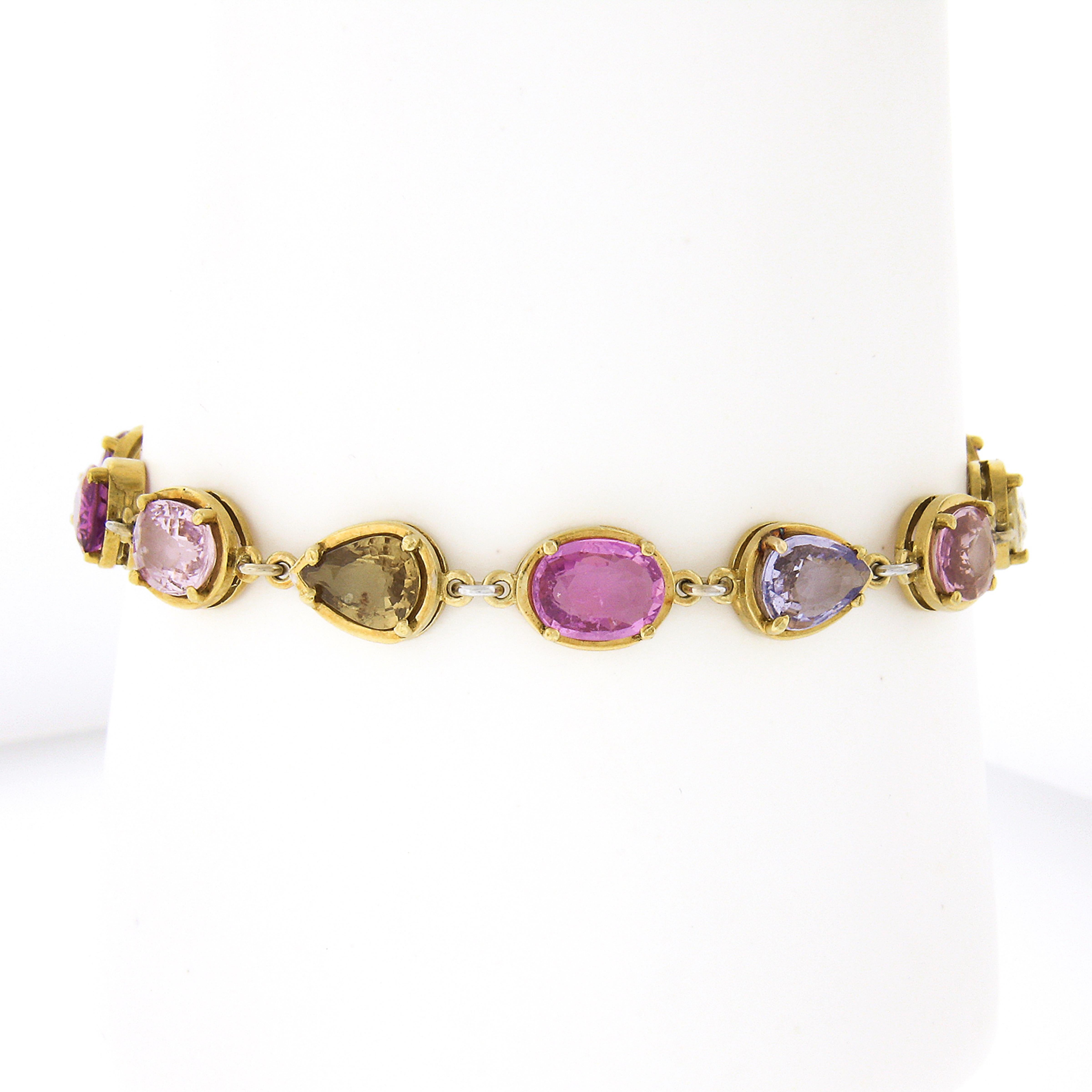 You are looking at an absolutely gorgeous vintage bracelet crafted from solid 18k yellow gold. Each of the 13 links is prong set with its own 100% natural sapphire stone of which three have been randomly selected for testing by GIA. These 13 stones
