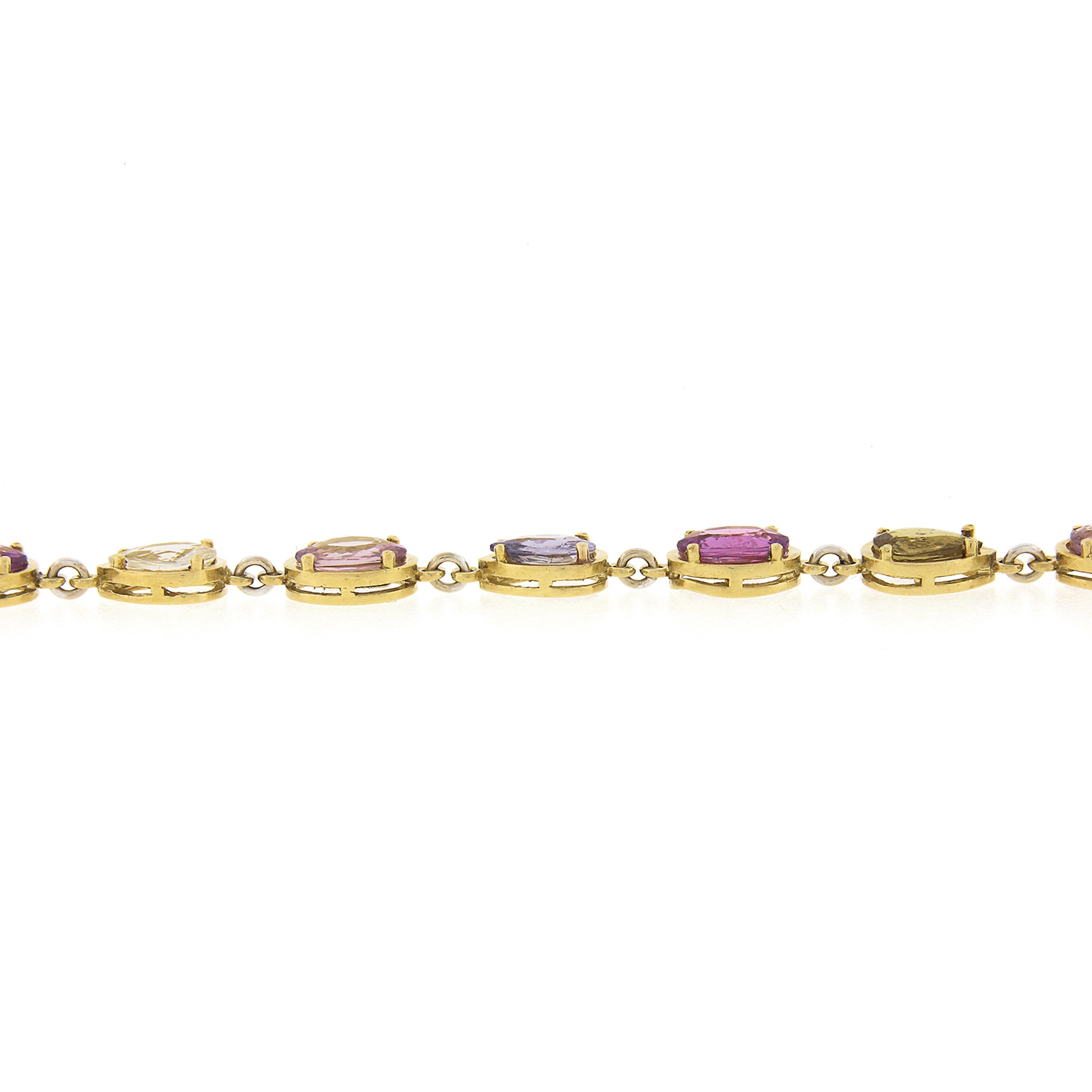 Women's or Men's Vintage 18k Gold 16.15ctw GIA NO HEAT Oval & Pear Multicolor Sapphire Bracelet
