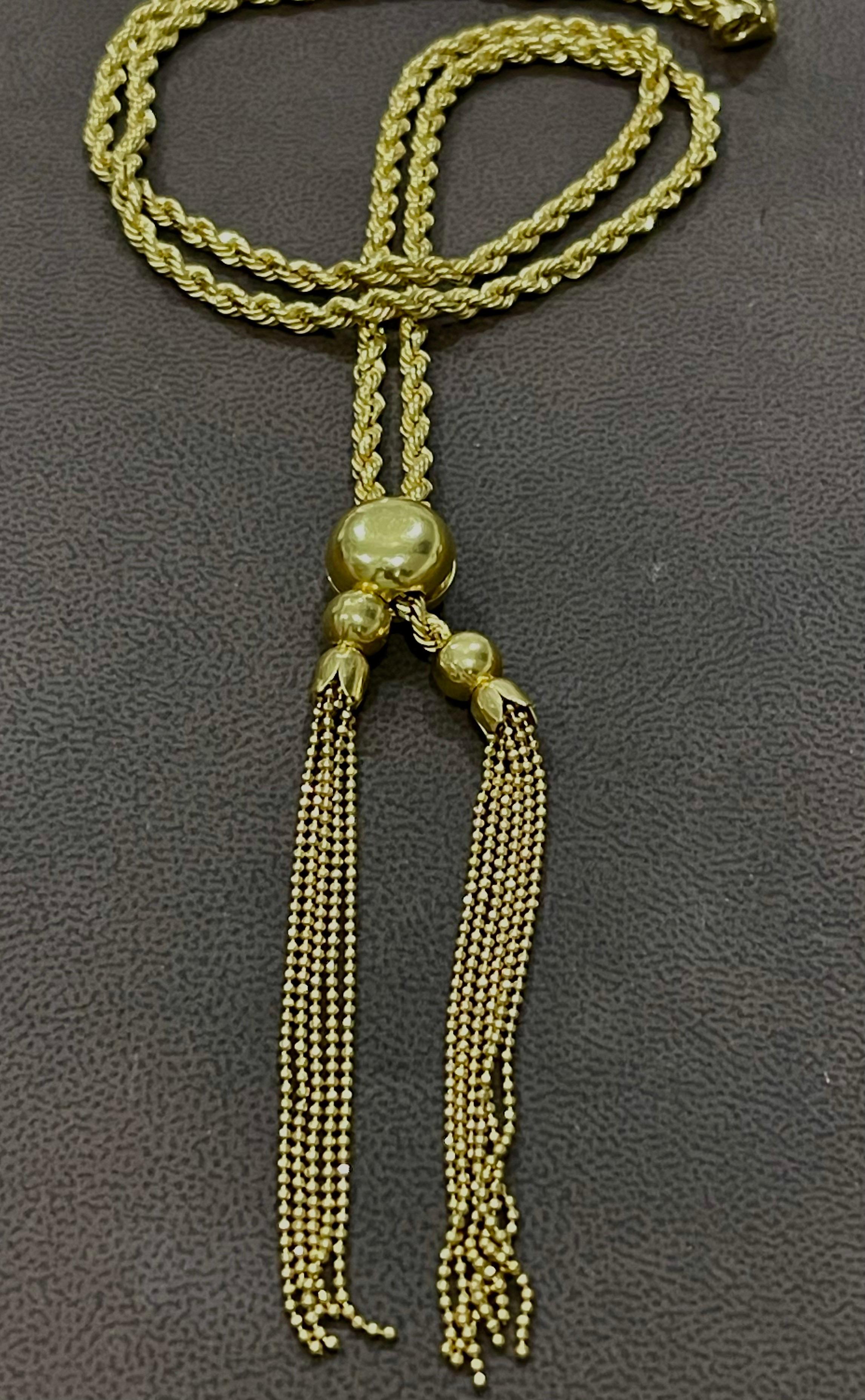 Women's or Men's Vintage 18k Gold 18.7 Gm Rope Chain Adjustable Sliding Chain with Ball