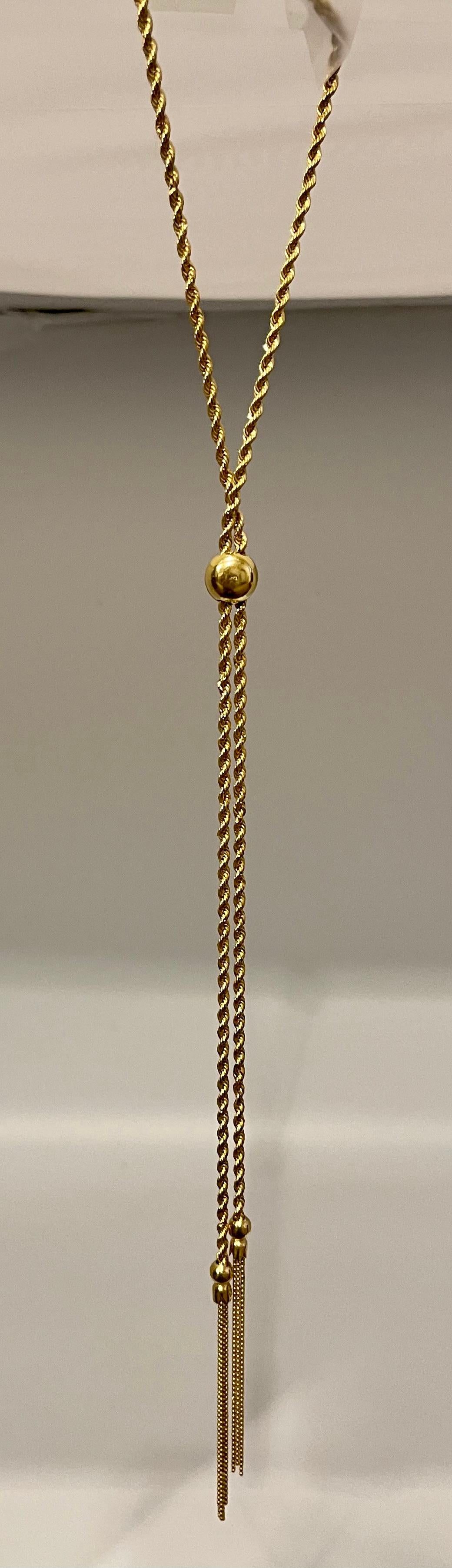 Vintage 18k Gold 18.7 Gm Rope Chain Adjustable Sliding Chain with Ball 12