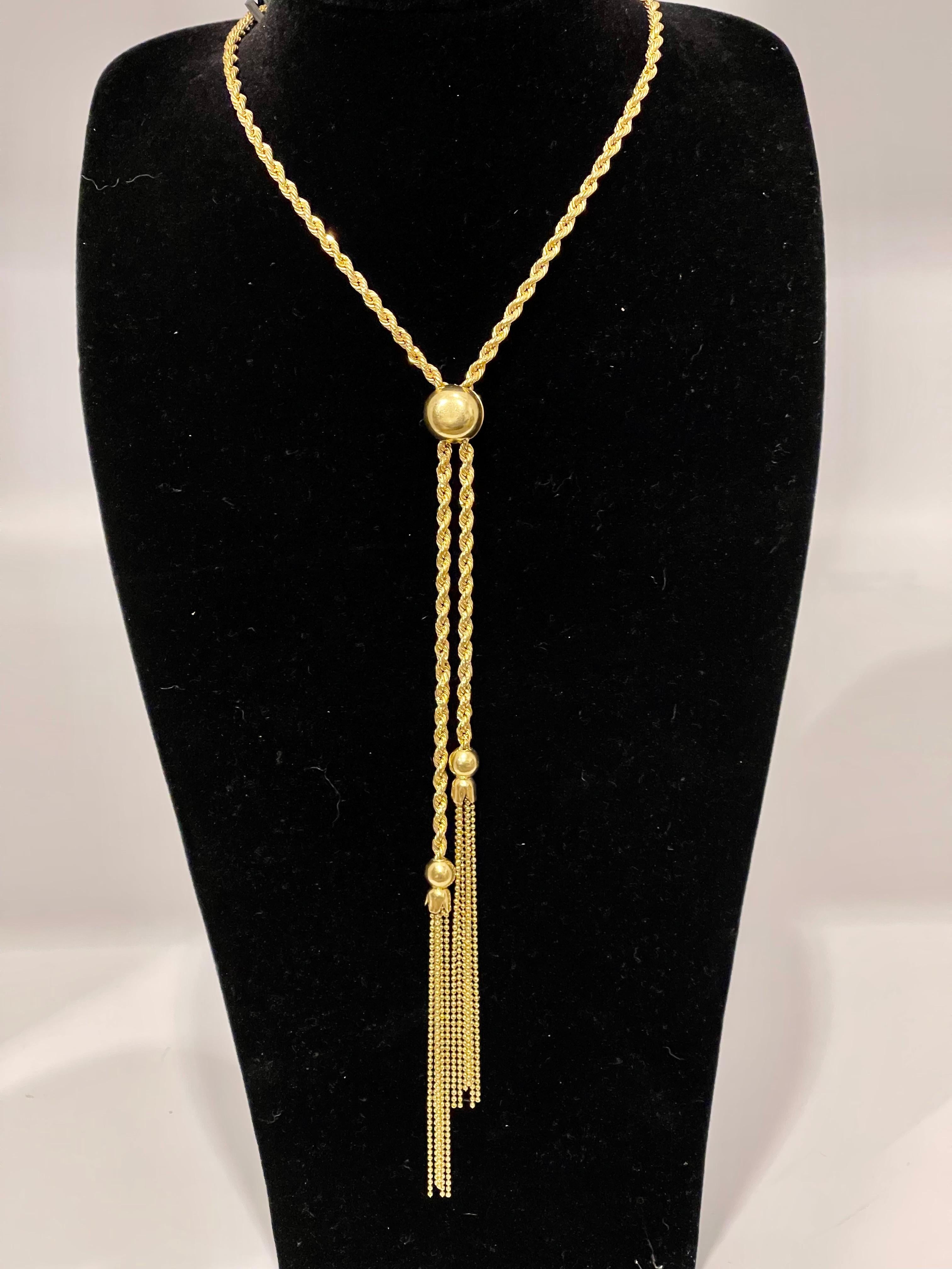 Vintage 18k Gold 18.7 Gm Rope Chain Adjustable Sliding Chain with Ball 13
