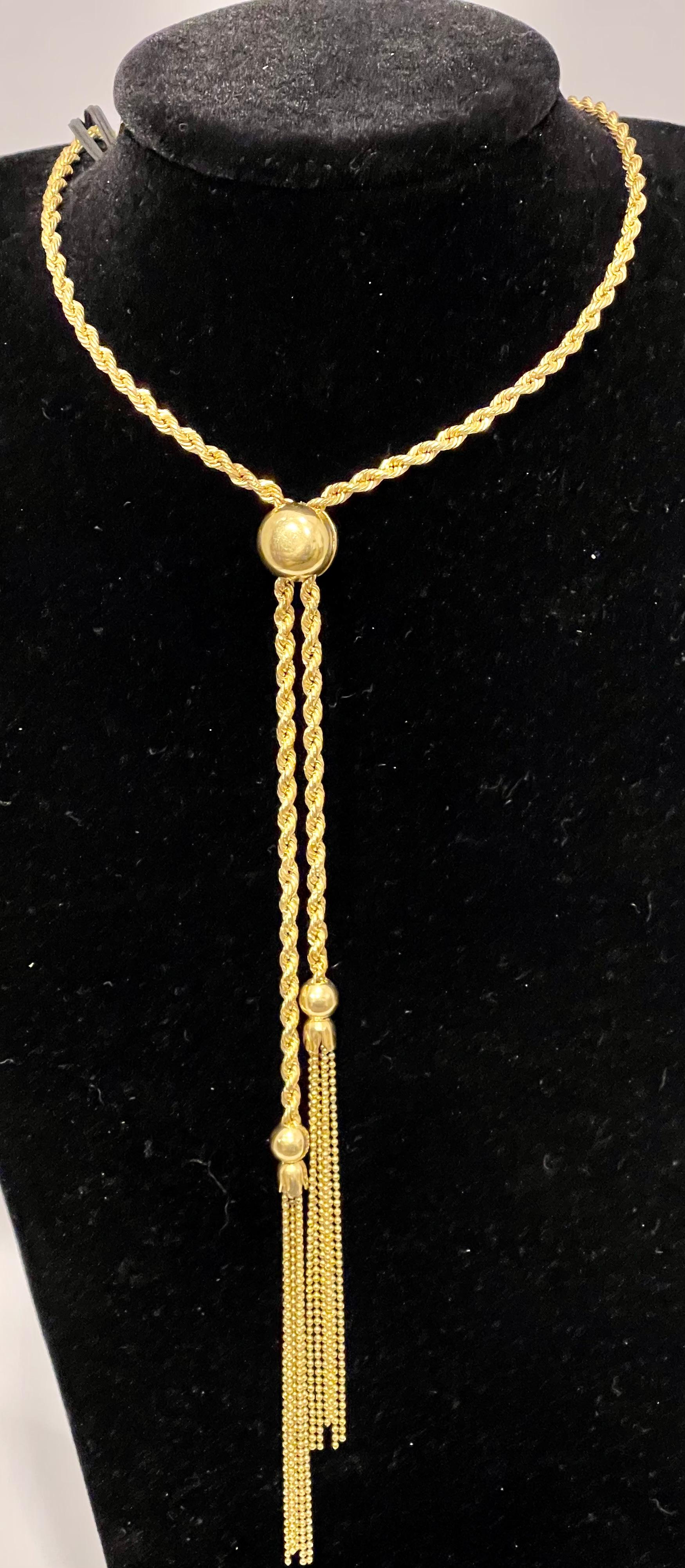Vintage 18k Gold 18.7 Gm Rope Chain Adjustable Sliding Chain with Ball 5