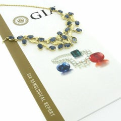 Vintage 18k Gold 18ctw GIA Oval Cornflower Blue Sapphire Leaf Collier Necklace