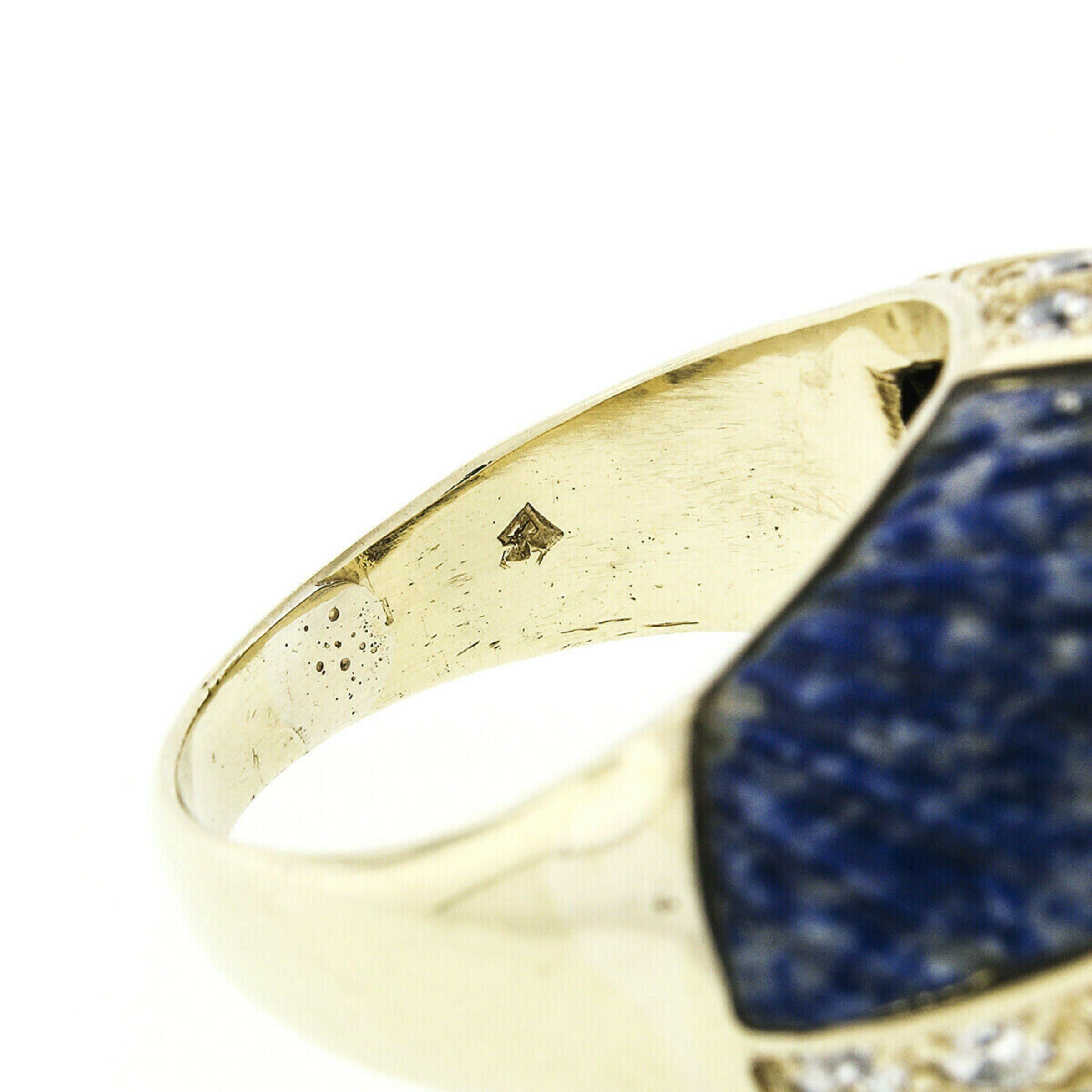 Vintage 18k Gold 1.92ctw Carved Lapis & Round Diamond 4 Section Dome Bombe Ring For Sale 5