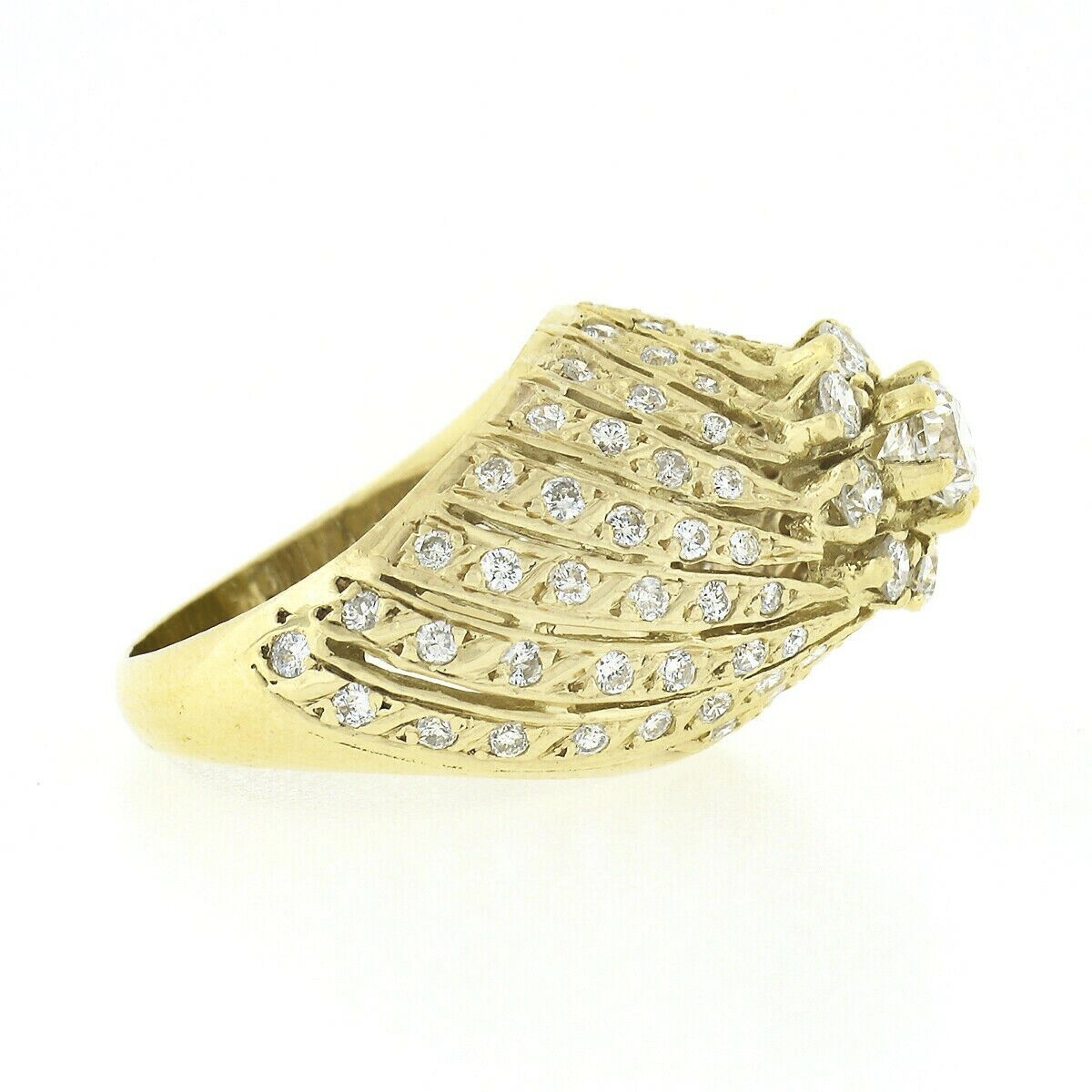 18 Karat Gold 1,93 Karat runder Diamant Cluster Top High Swirl gewölbter Cocktail-Ring, Vintage Damen im Angebot