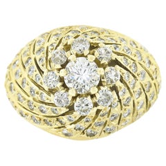 Vintage 18k Gold 1.93ct Round Diamond Cluster Top High Swirl Domed Cocktail Ring