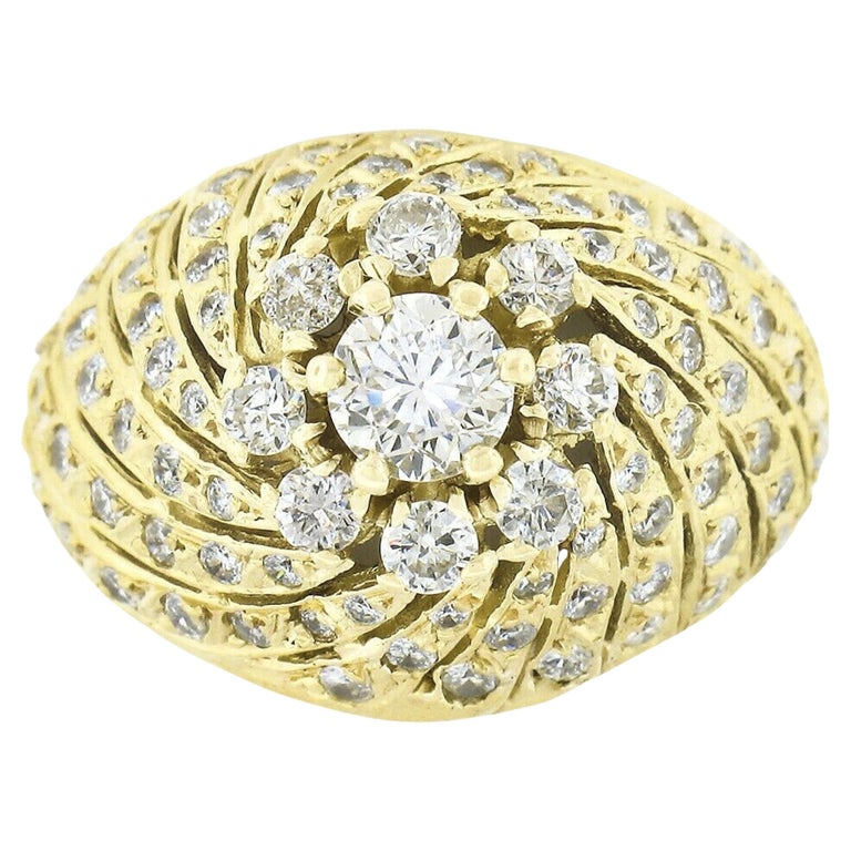 Vintage 18k Gold 1.93ct Round Diamond Cluster Top High Swirl Domed ...