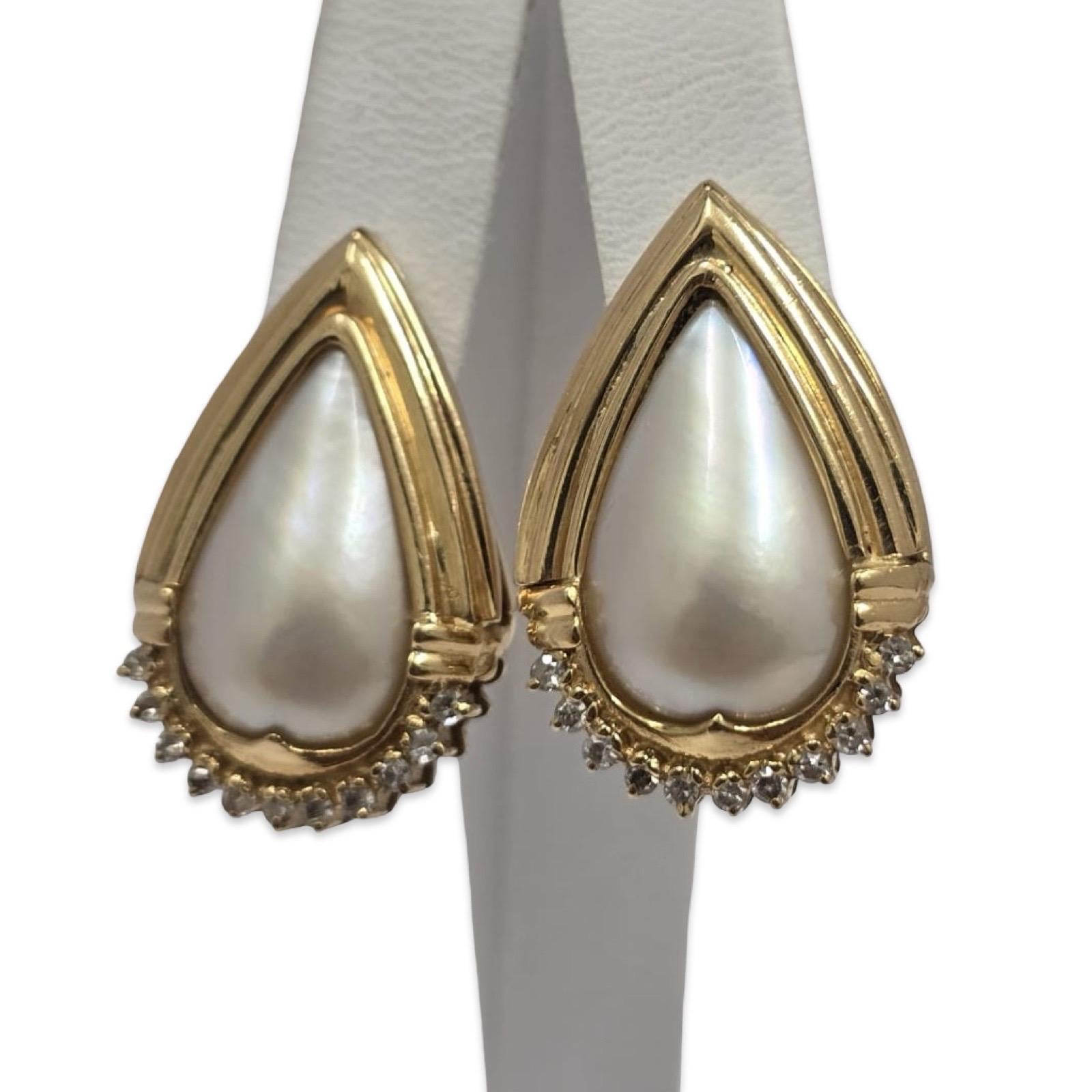 Vintage 18K Gold 19.75mm Barock Perle & Altschliff Diamant Statement Ohrringe im Angebot 6