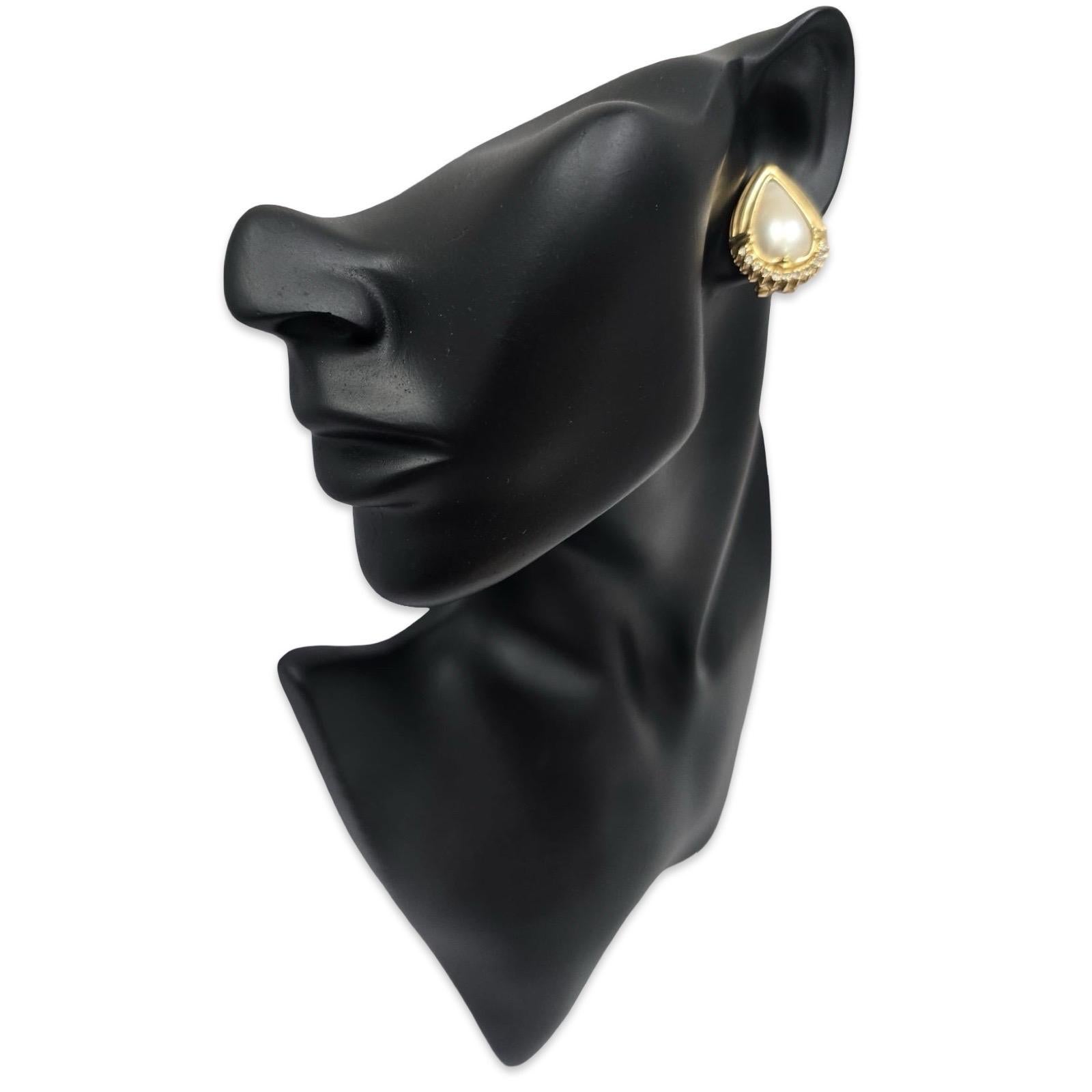 Vintage 18K Gold 19.75mm Barock Perle & Altschliff Diamant Statement Ohrringe (Tropfenschliff) im Angebot