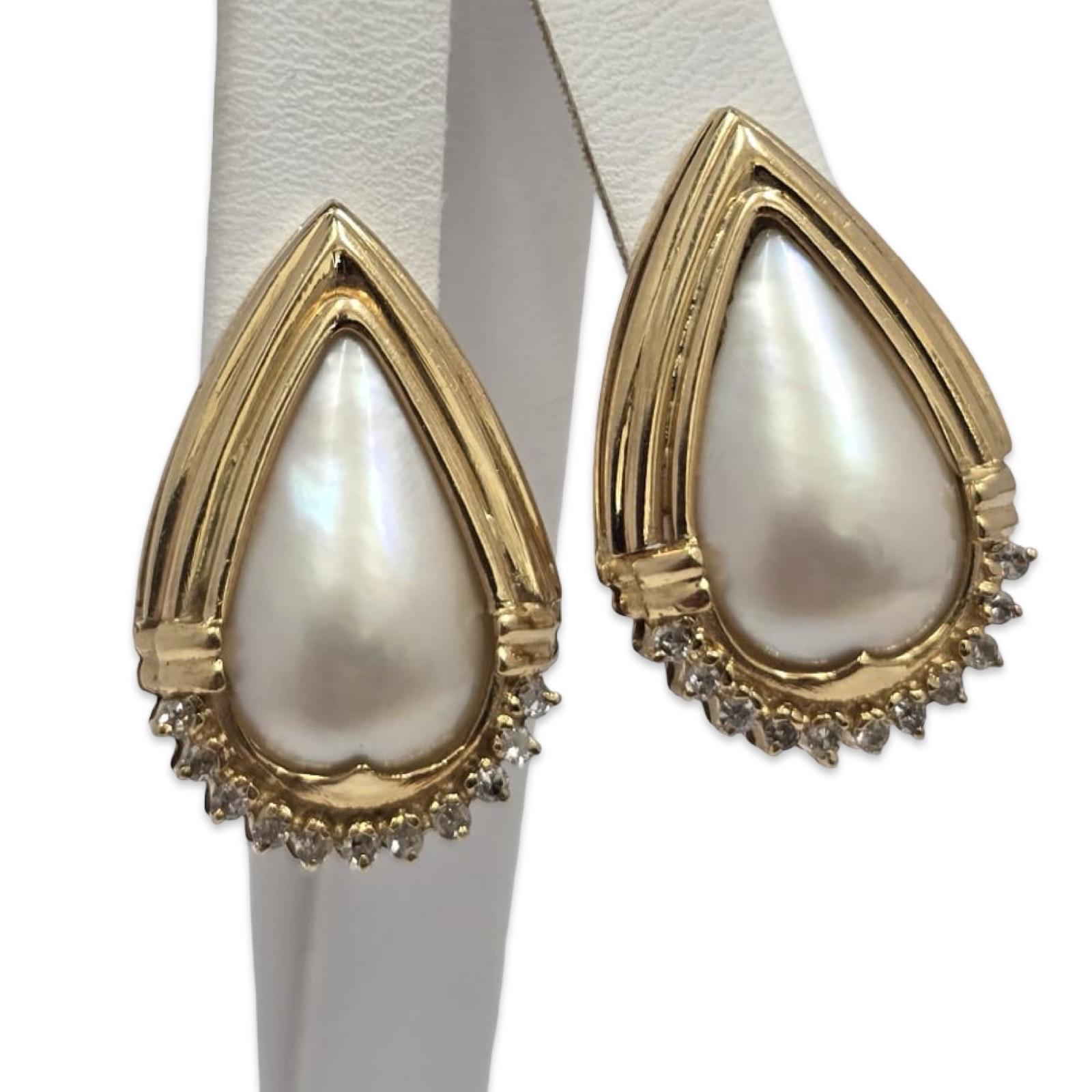 Vintage 18K Gold 19.75mm Barock Perle & Altschliff Diamant Statement Ohrringe im Zustand „Hervorragend“ im Angebot in Miami, FL