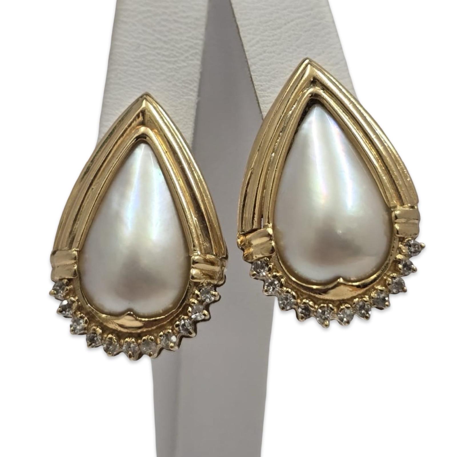 Vintage 18K Gold 19.75mm Barock Perle & Altschliff Diamant Statement Ohrringe im Angebot 4