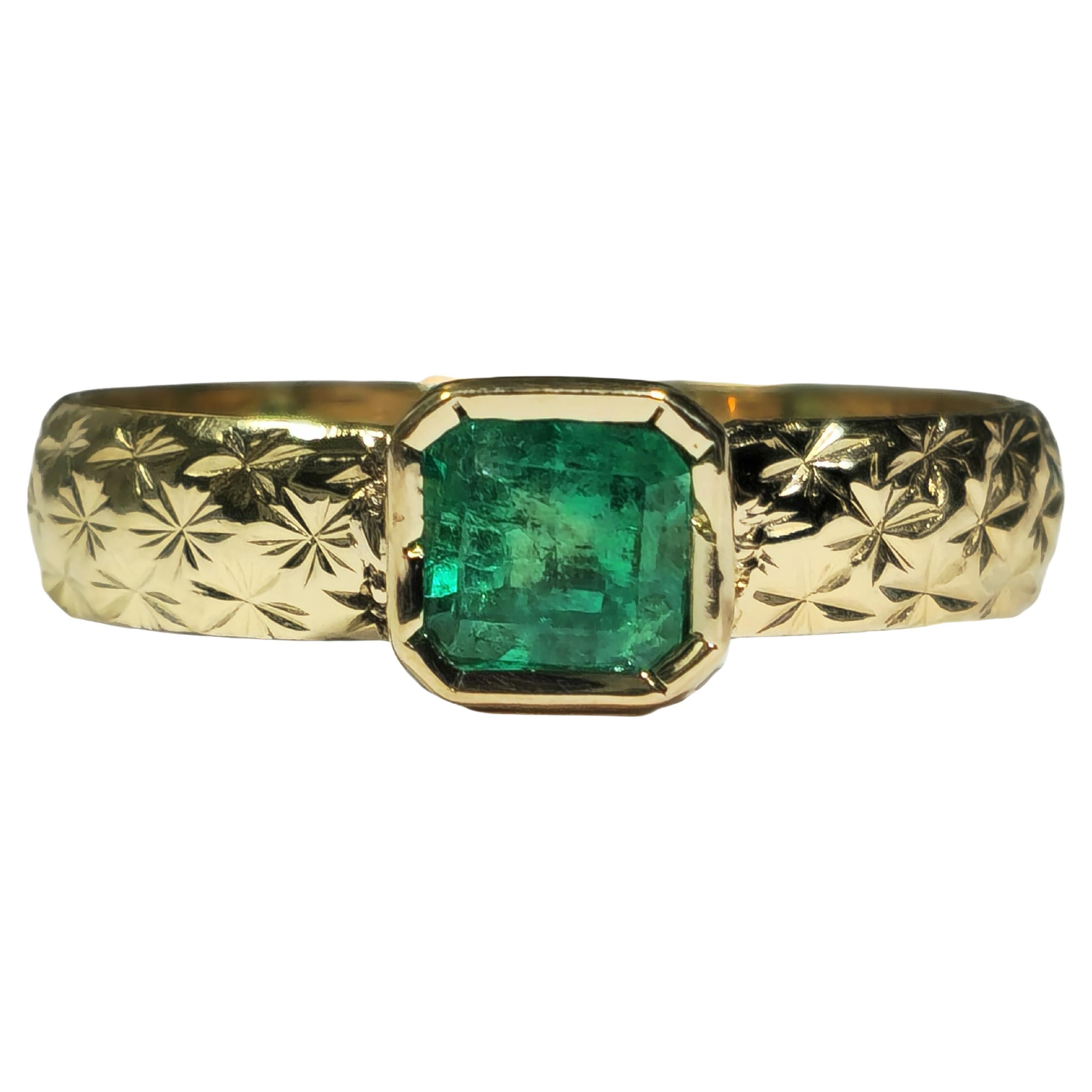 Vintage 18k Gold 1ct Natural Colombian Emerald Ring