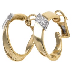 Orecchini a cerchio con diamanti in oro 18 carati vintage a due toni