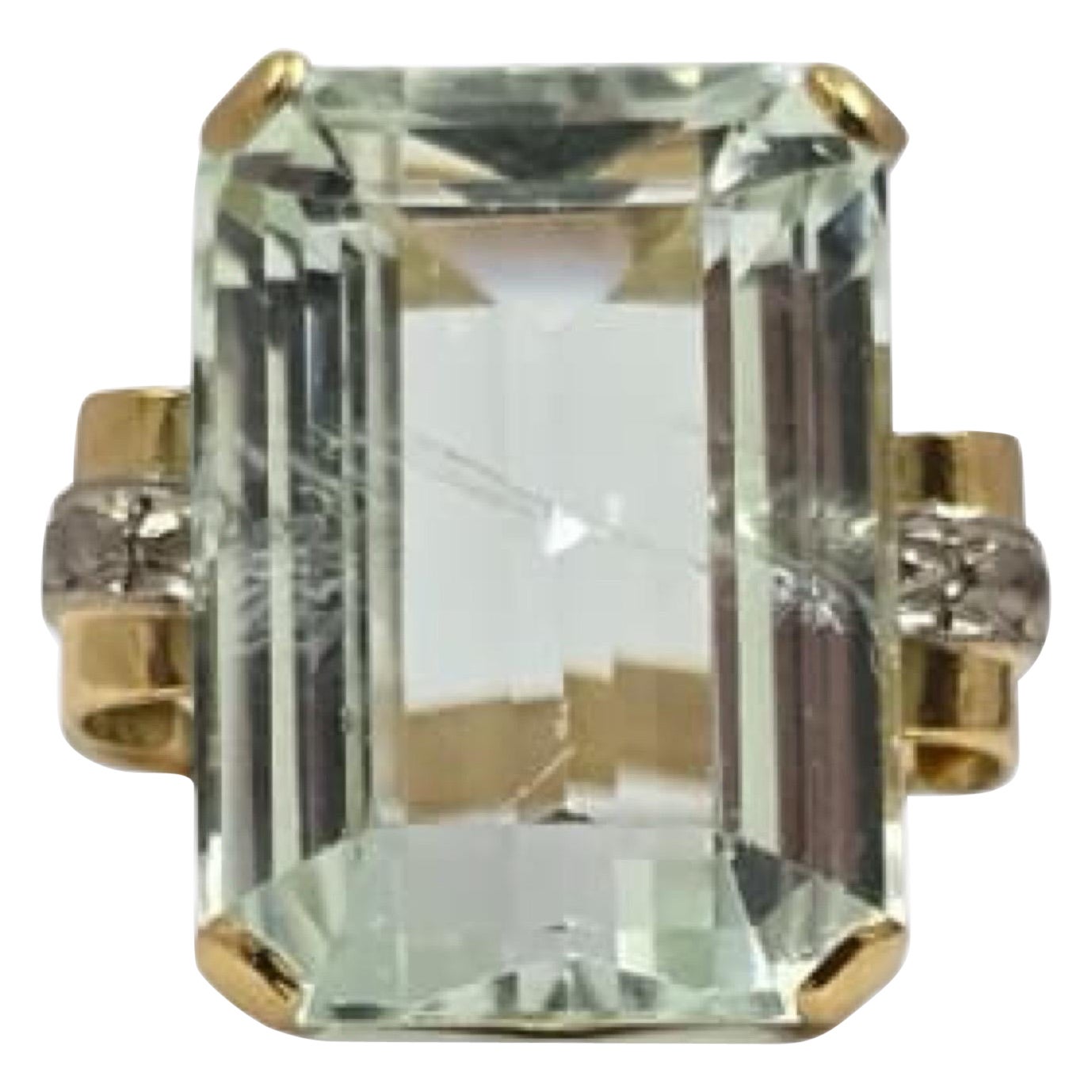 Vintage 18K Gold 20ct Blasser Aquamarin Smaragd-Schliff Cocktail Ring