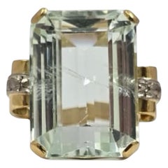 Vintage 18K Gold 20ct Blasser Aquamarin Smaragd-Schliff Cocktail Ring