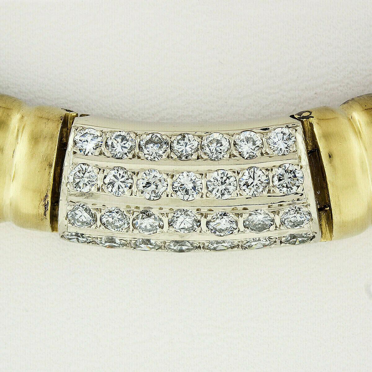 Round Cut Vintage 18K Gold 2.20ct Brilliant Diamond Grooved Link Collar Statement Necklace