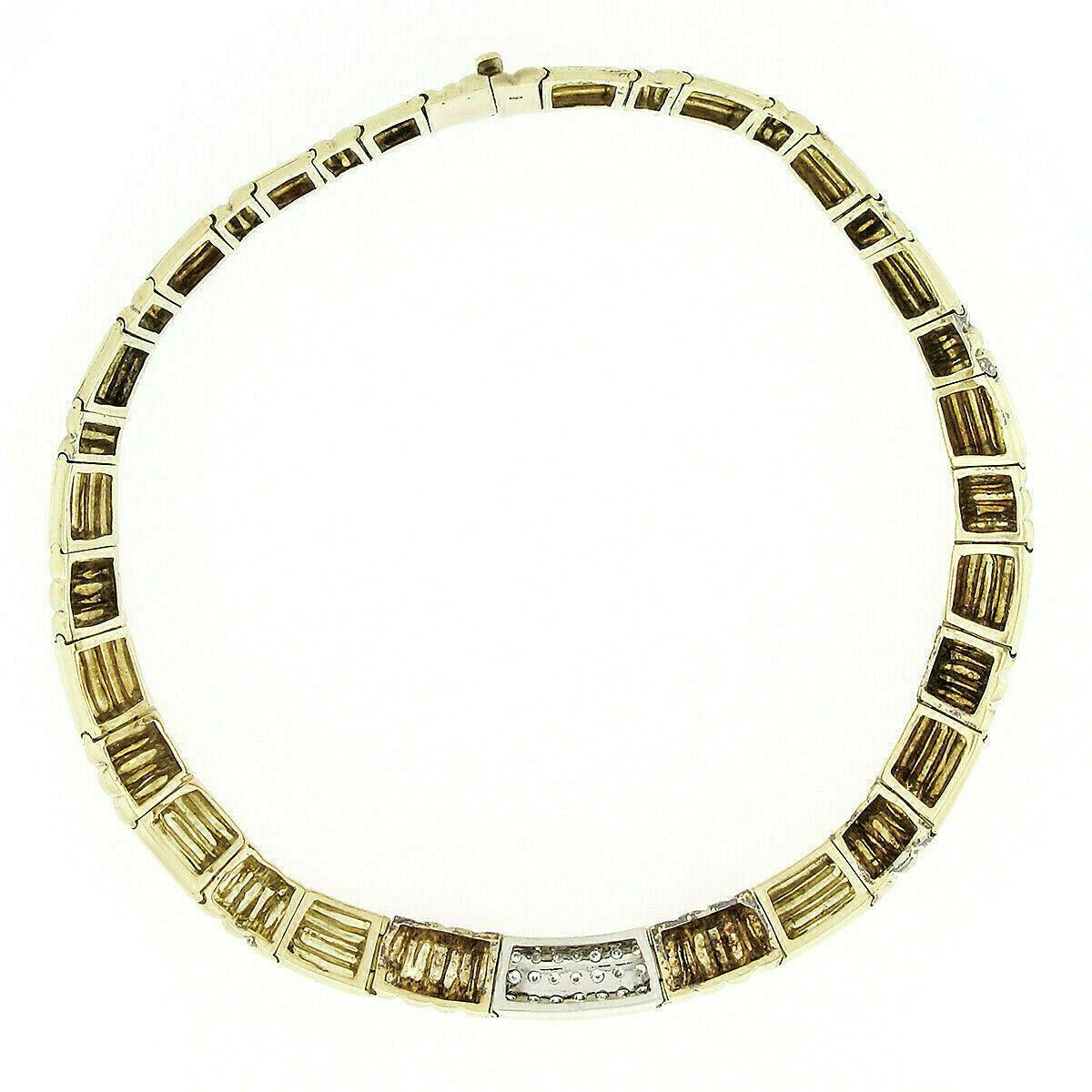 Vintage 18K Gold 2.20ct Brilliant Diamond Grooved Link Collar Statement Necklace 1