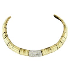 Vintage 18K Gold 2.20ct Brilliant Diamond Grooved Link Collar Statement Necklace