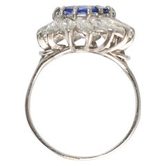 Vintage 18k Gold 2.23ct Tanzanite & Diamond Flower Cluster Ring, Circa 1980