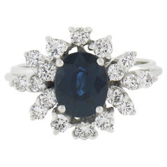 Vintage 18k Gold 2.44ctw GIA Graded Oval Sapphire w/ Diamond Halo Floral Ring
