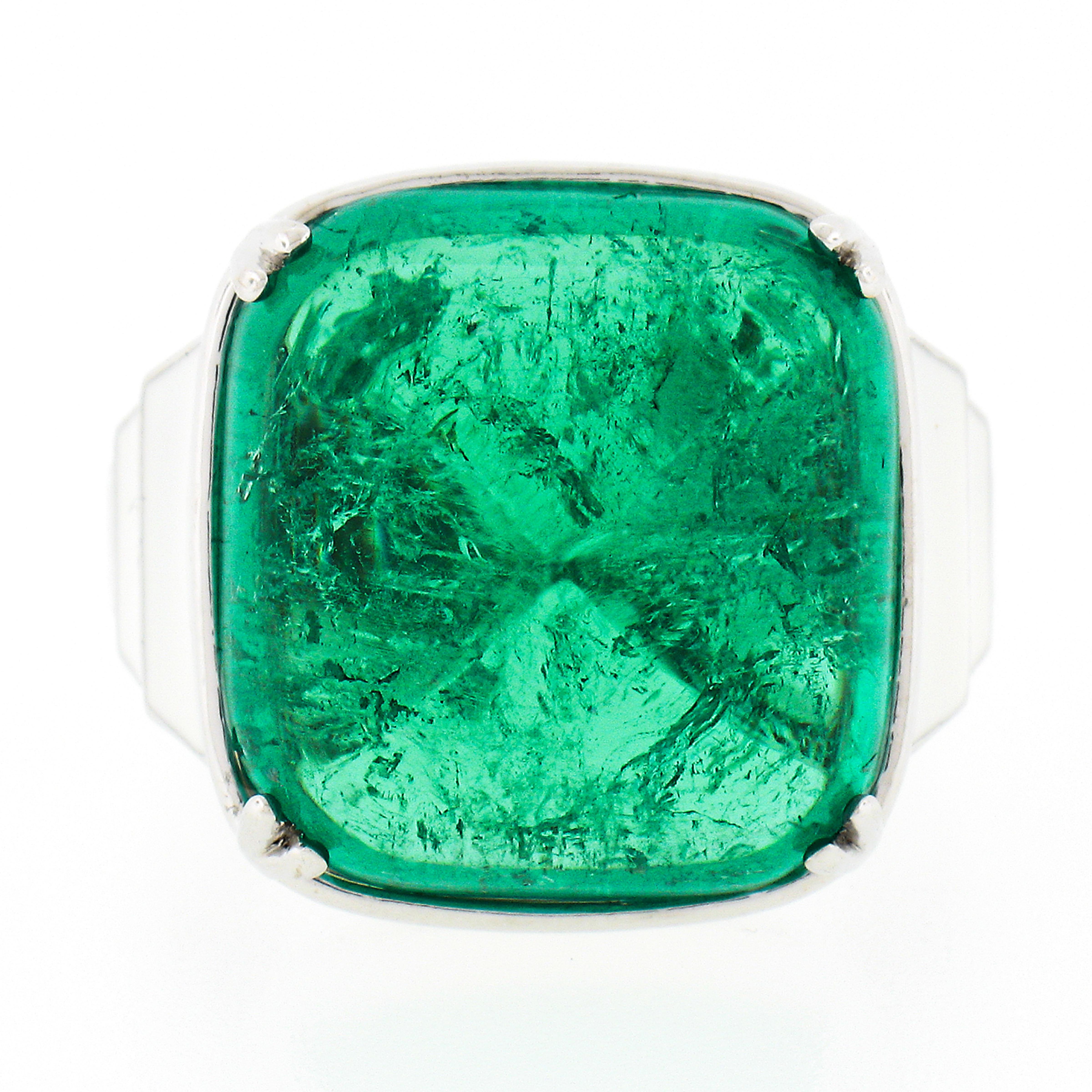 Vintage 18k Gold 24.92ctw GIA Sugarloaf Emerald Diamond White Enamel Sides Ring 3
