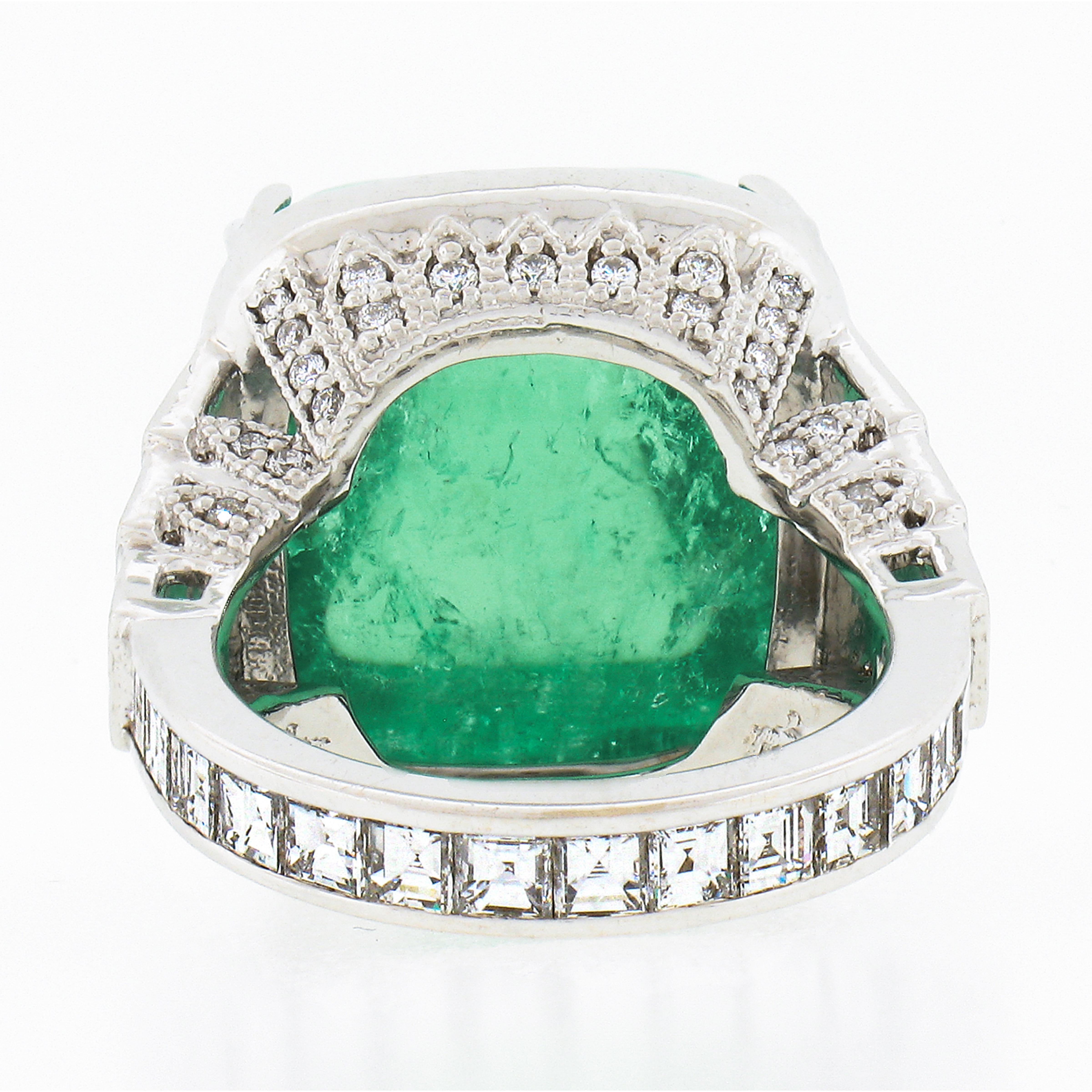Vintage 18k Gold 24.92ctw GIA Sugarloaf Emerald Diamond White Enamel Sides Ring 4