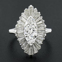 Vintage 18k Gold 2.68ctw GIA Round & Baguette Diamond Large Wavy Ballerina Ring