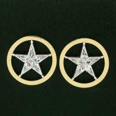 18 Karat Gold 2.75 Carat Floating Star Kite Cut Diamond Round Open Stud Earrings