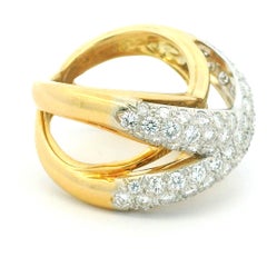 Vintage 18K Gold 2.80 Carat Diamond Sculptural Crossover Ring