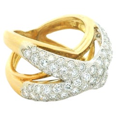 Vintage 18K Gold 2.80 Carat Diamond Sculptural Crossover Ring