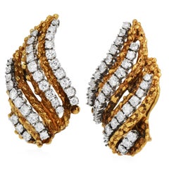 Vintage 18K Gold 3.50ct Diamond Retro Clip On Earrings