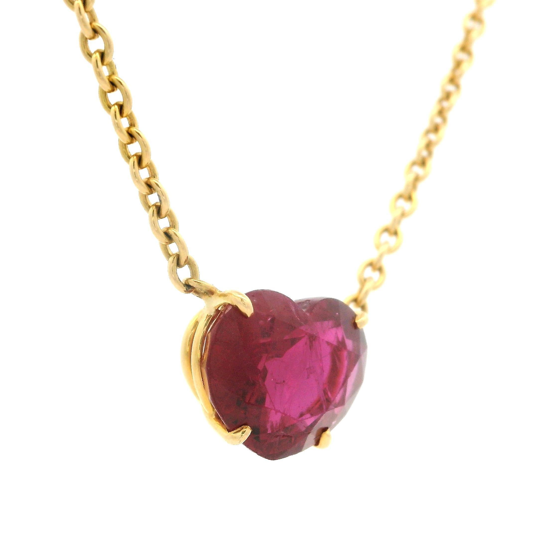 Women's Vintage 18k Gold 3.75ctw GIA Heart Ruby Solitaire Pendant 15