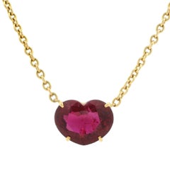 Vintage 18k Gold 3,75ctw GIA Herz Rubin Solitär Anhänger 15" Kette Halskette