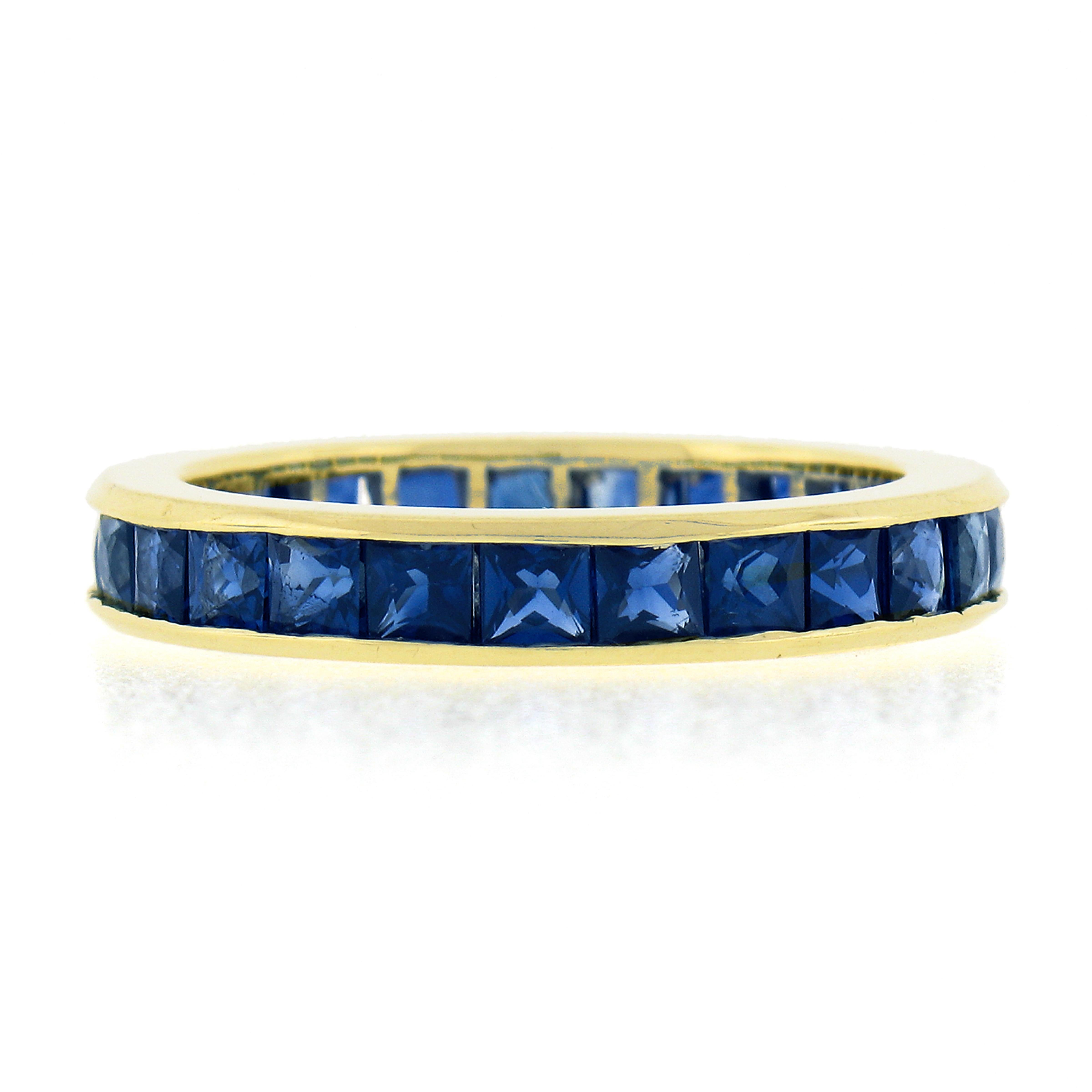 Women's Vintage 18k Gold 3ctw GIA French Square Cut Sapphire Channel Eternity Band Ring For Sale