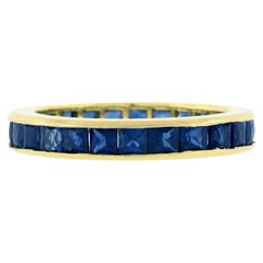 Retro 18k Gold 3ctw GIA French Square Cut Sapphire Channel Eternity Band Ring