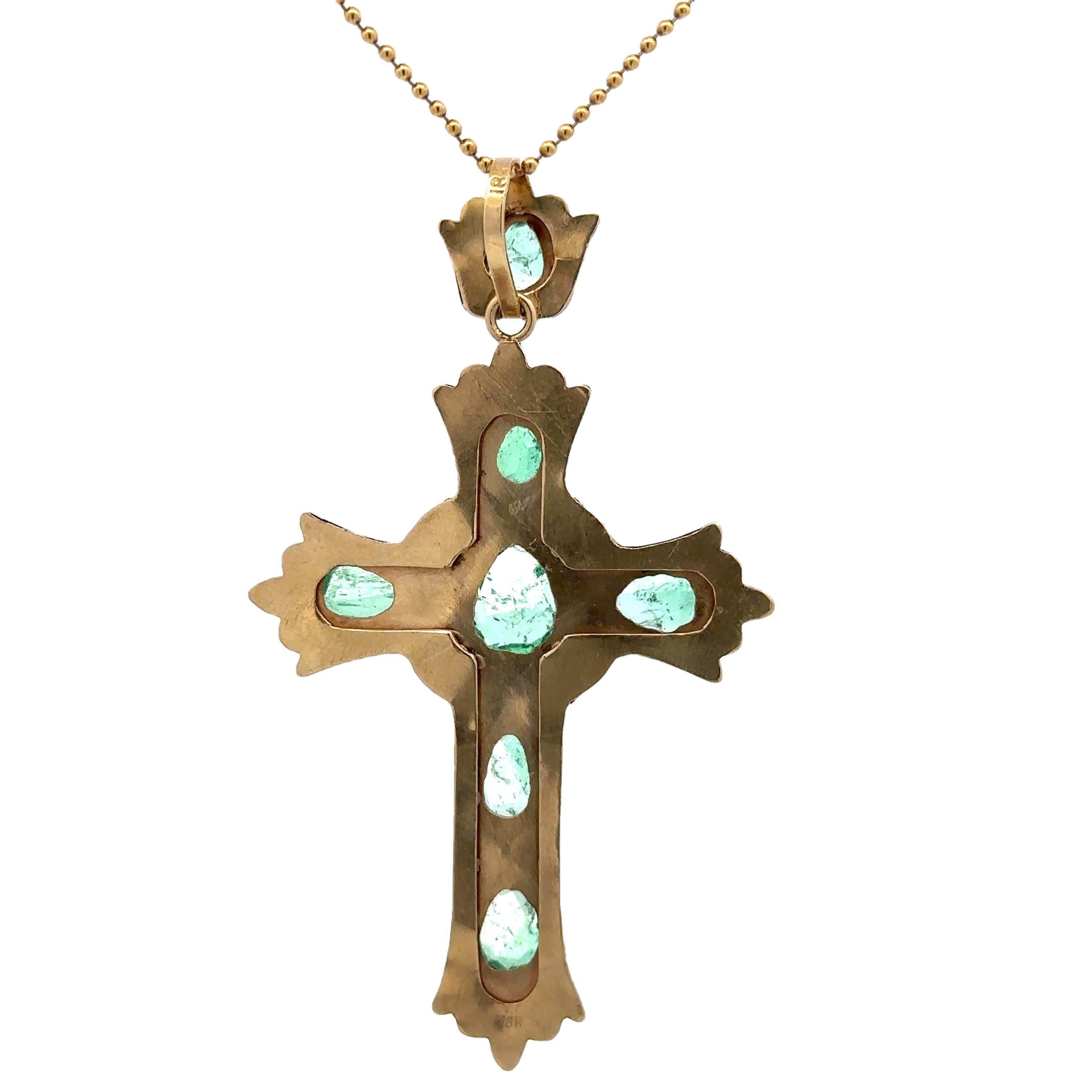 --Stone(s):--
(7) Natural Genuine Emeralds - Pear Cut - Bezel Set - Medium Green Color - Natural Inclusions - 3-4.5ctw (approx.)
Total Carat Weight: 3-4.5 (approx.)

Material: Solid 18k Yellow Gold
Weight: 9.61 Grams
Chain Type: Bead Ball Link
Chain