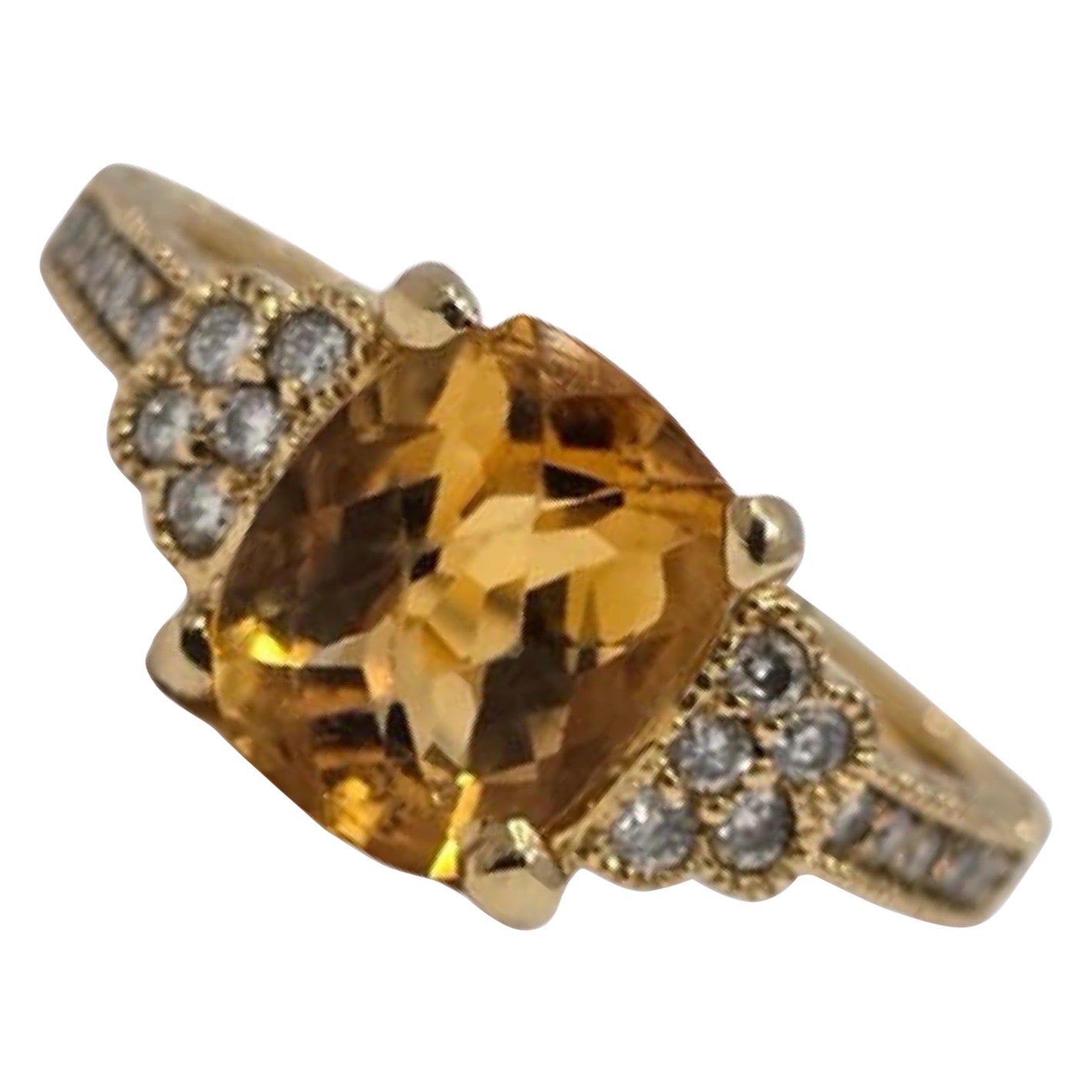 Vintage 18K Gold 5.40ctw Citrine 
Diamond Cushion Cocktail Ring