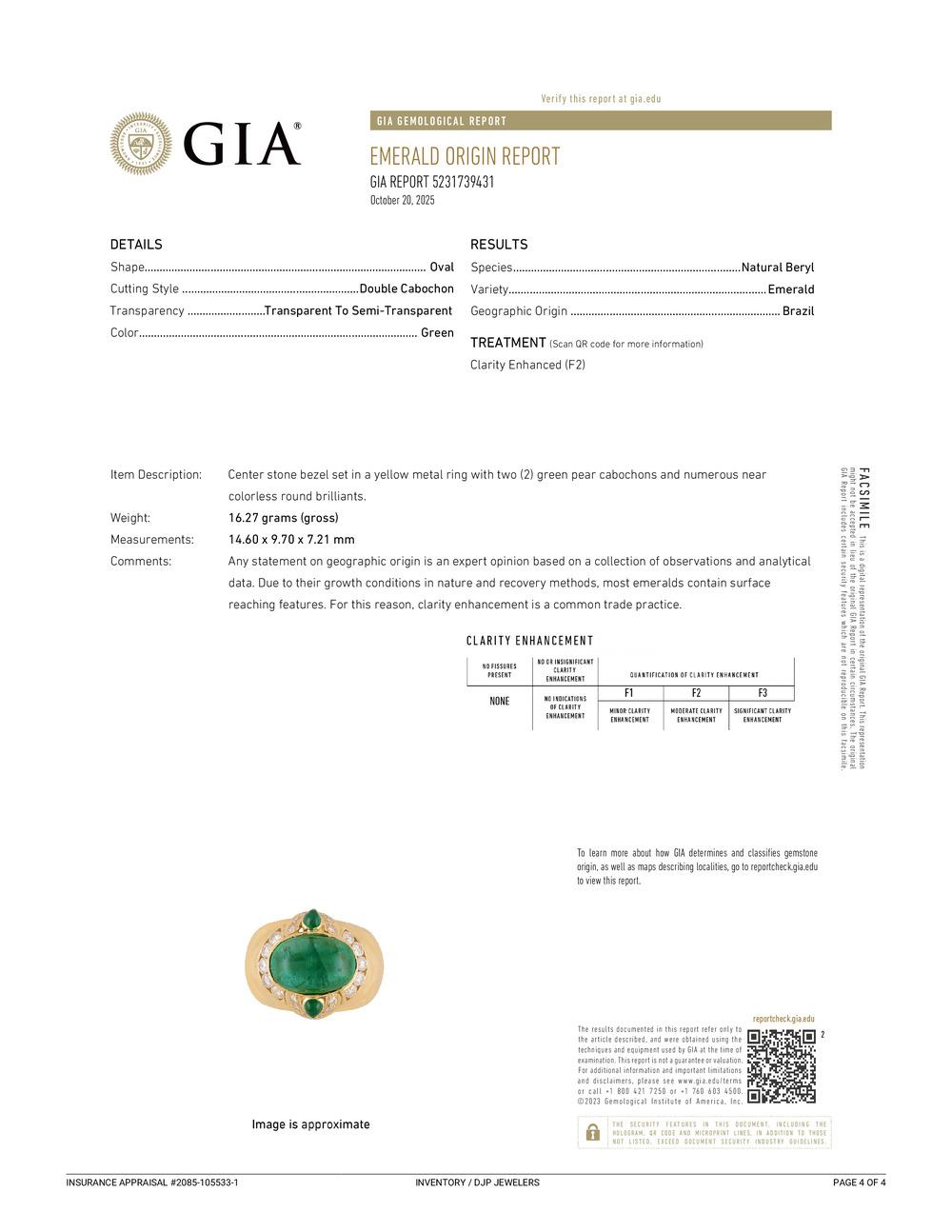 Vintage 18K Gold 5.83ct Sugarloaf Cabochon Grüner Smaragd Diamant Cocktail Ring im Angebot 4