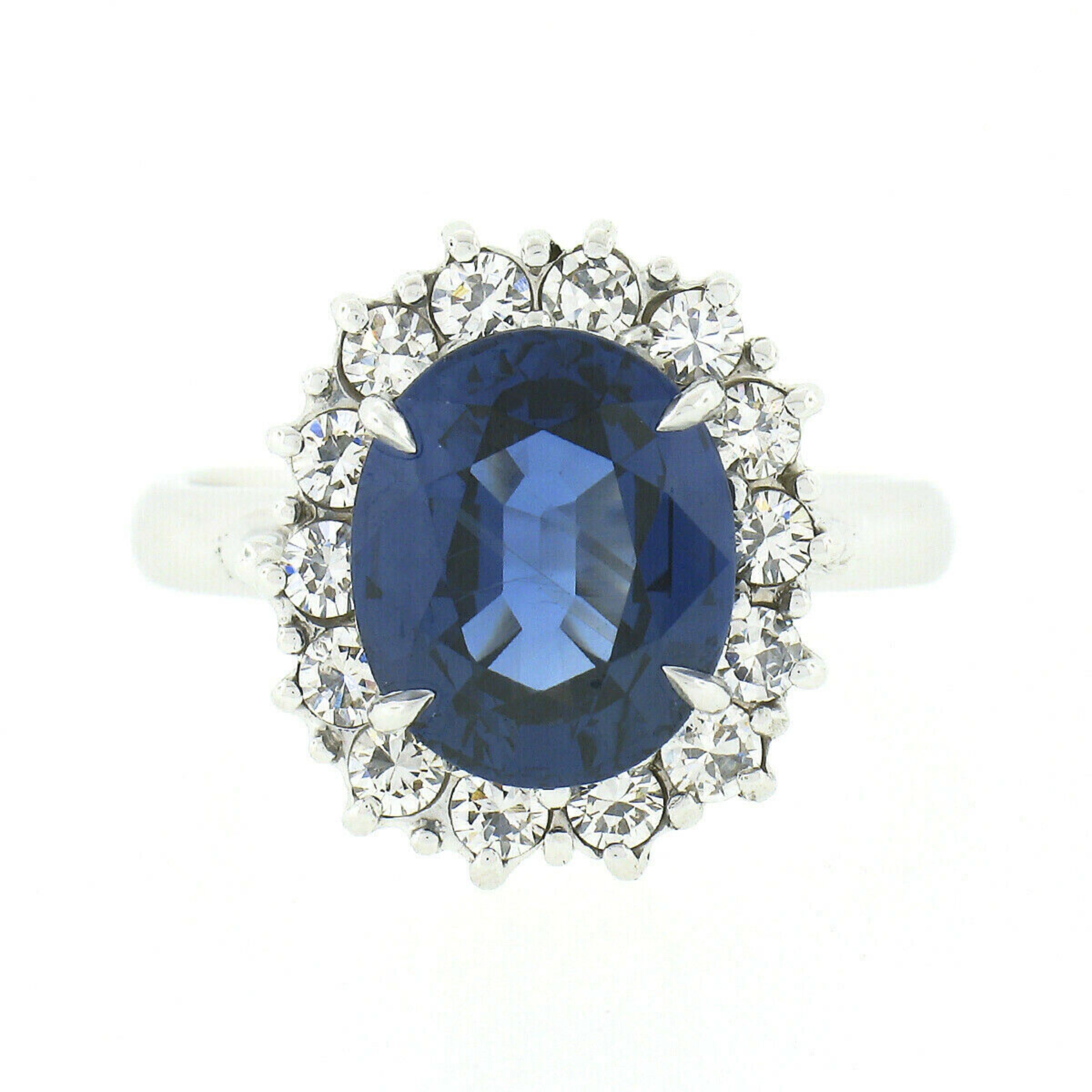 Oval Cut Vintage 18k Gold 6.30ct GIA No Heat Oval Sapphire Cocktail Ring w/ Diamond Halo