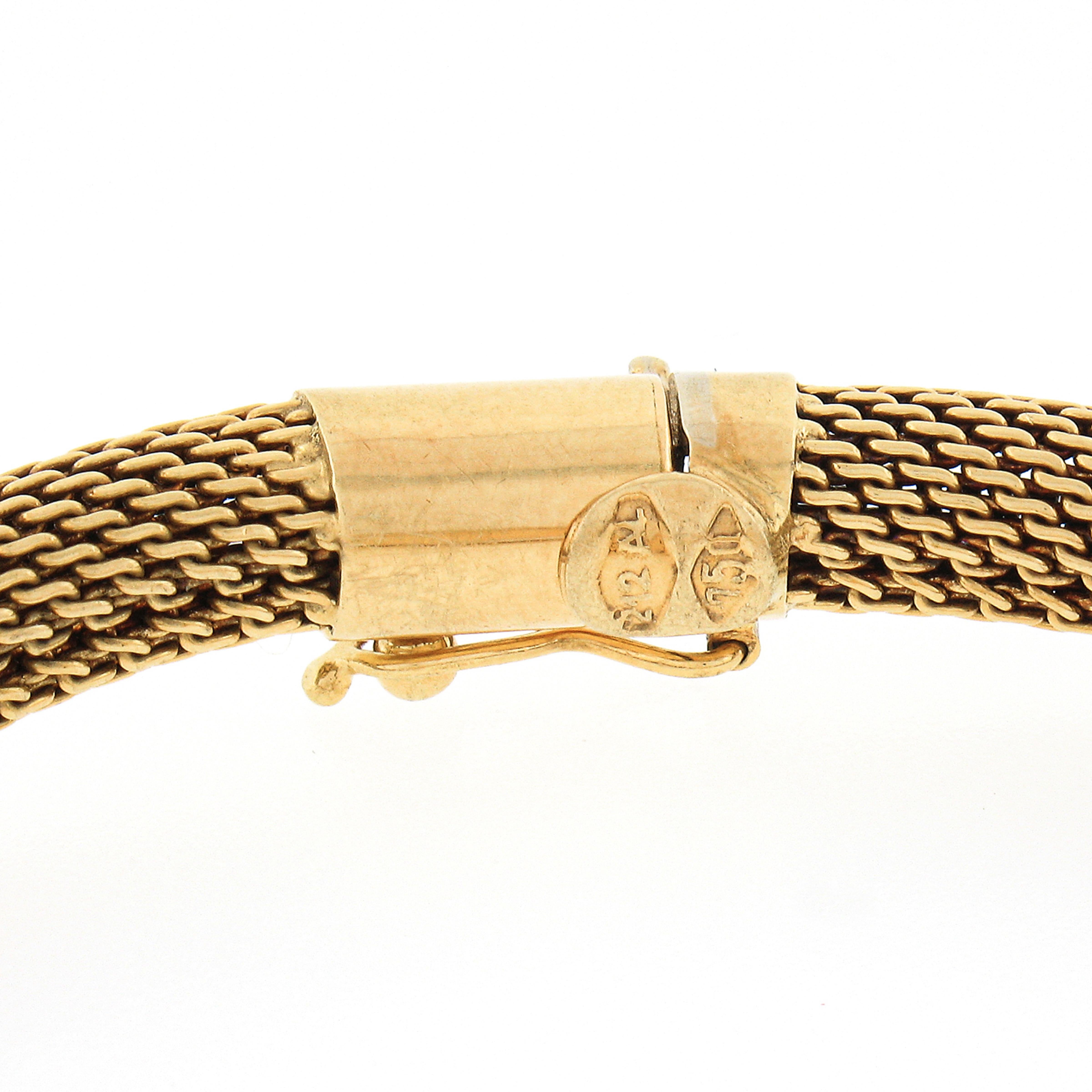 Women's or Men's Vintage 18k Gold Turquoise Ruby Tube Mesh Detailed Textured Snake Bracelet