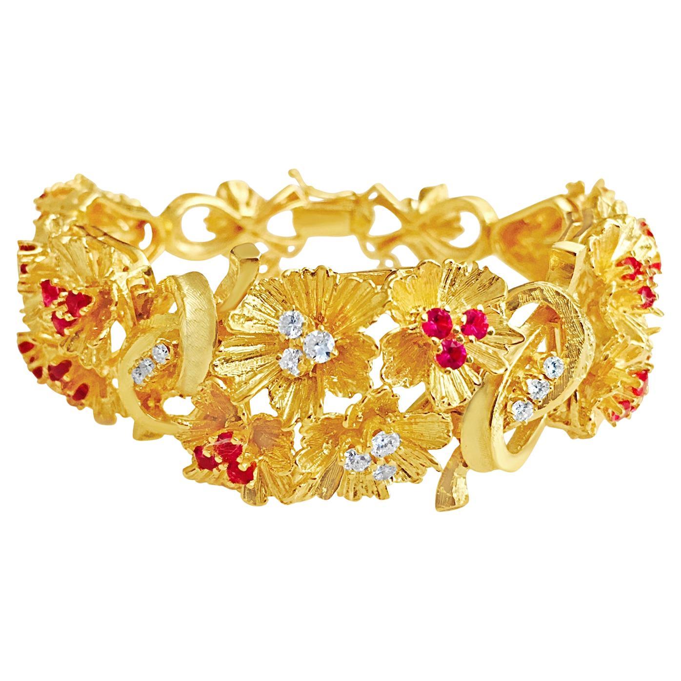 Vintage 18K Gold 7 CARAT Burma Ruby Diamond Bracelet