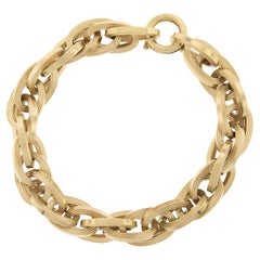 Vintage 18k Gold 7.75" Textured & Polished Interlocking Oval Link Chain Bracelet